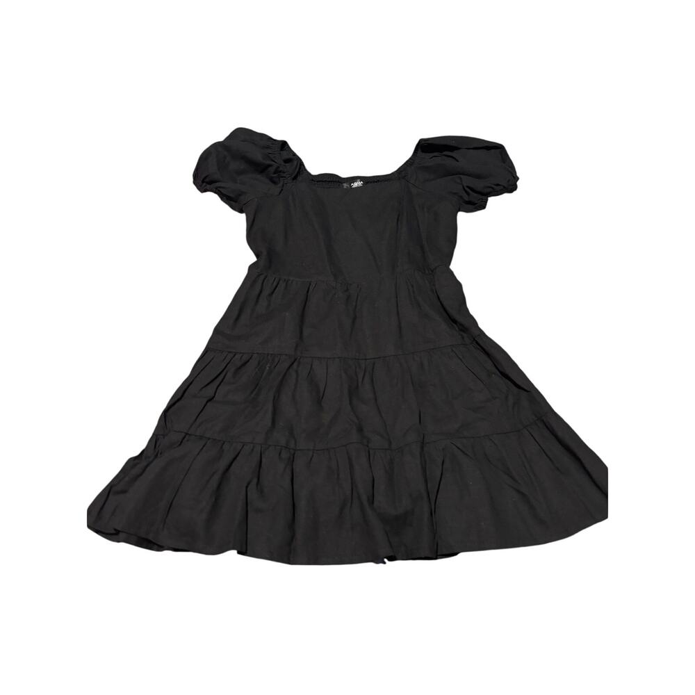 Aqua 9/10 girls black puffed sleeve mini dress multi tier just above the knee